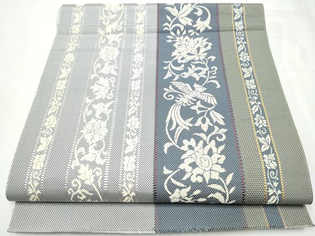 平和屋着物●博多織人 黒木織物 本場筑前博多帯　八寸名古屋帯　一重帯　更紗花唐草文　正絹　逸品　CABB0567hy 平和屋着物○博多織人 黒木織物 本場筑前博多帯 八寸名古屋帯