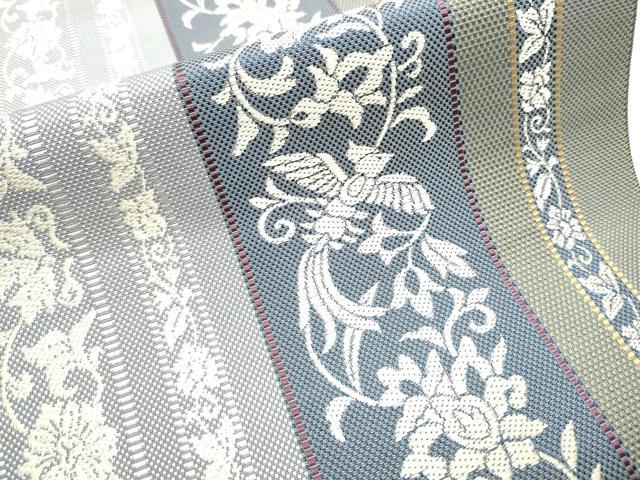 平和屋着物●博多織人 黒木織物 本場筑前博多帯 八寸名古屋帯 一重帯 更紗花唐草文 正絹 逸品 CABB0567hy