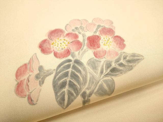 平和屋着物●塩瀬　九寸開き名古屋帯　手描き　枝花文　正絹　逸品　CABB0572hy