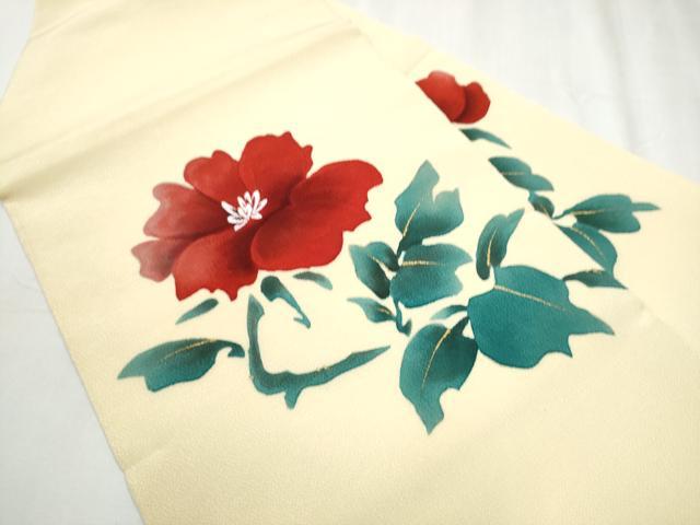 平和屋着物●九寸名古屋帯 枝花文 金彩 鬼しぼ縮緬 正絹 逸品 CABB0585hy