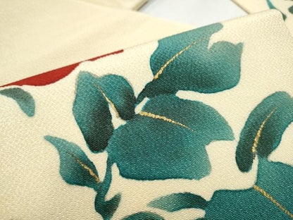 平和屋着物●九寸名古屋帯 枝花文 金彩 鬼しぼ縮緬 正絹 逸品 CABB0585hy