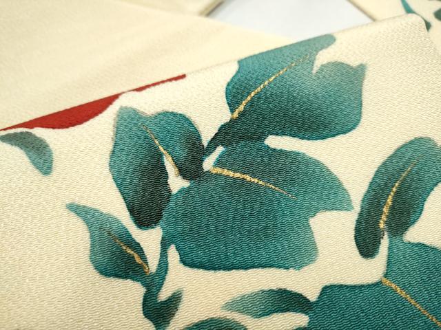 平和屋着物●九寸名古屋帯 枝花文 金彩 鬼しぼ縮緬 正絹 逸品 CABB0585hy