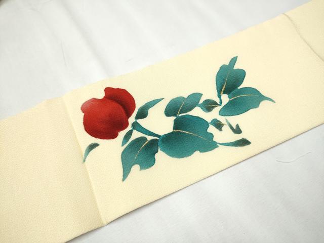 平和屋着物●九寸名古屋帯 枝花文 金彩 鬼しぼ縮緬 正絹 逸品 CABB0585hy