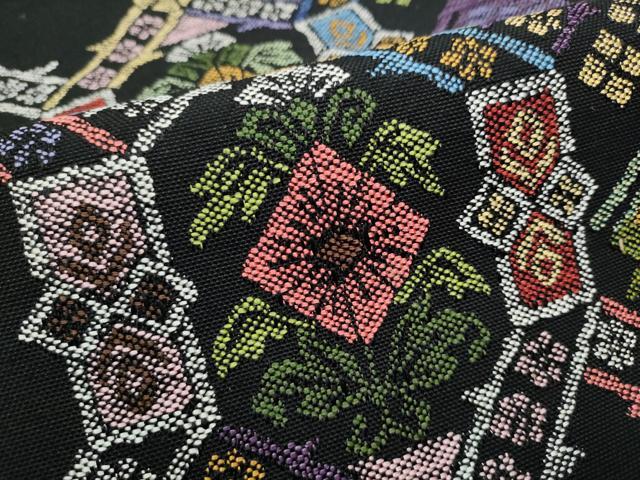 平和屋着物●本場筑前博多織　八寸名古屋帯　有栖川錦　黒地　正絹　逸品　CABB0587hy