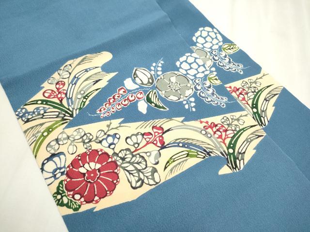 平和屋着物●九寸名古屋帯　型染め　草花文　鬼しぼ縮緬　正絹　逸品　CABB0593hy