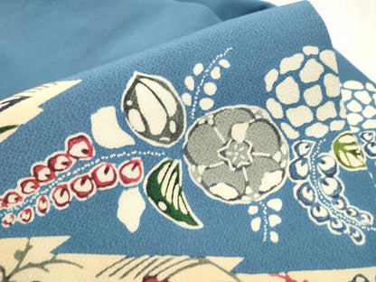 平和屋着物●九寸名古屋帯　型染め　草花文　鬼しぼ縮緬　正絹　逸品　CABB0593hy