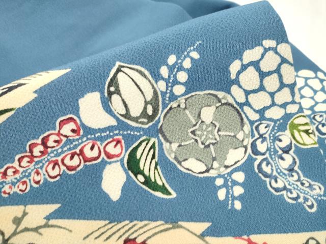 平和屋着物●九寸名古屋帯　型染め　草花文　鬼しぼ縮緬　正絹　逸品　CABB0593hy