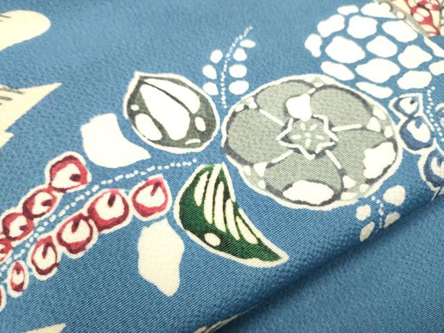 平和屋着物●九寸名古屋帯　型染め　草花文　鬼しぼ縮緬　正絹　逸品　CABB0593hy