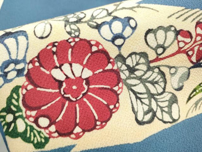 平和屋着物●九寸名古屋帯　型染め　草花文　鬼しぼ縮緬　正絹　逸品　CABB0593hy