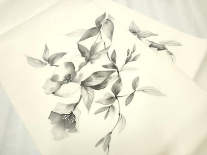 平和屋着物●塩瀬　九寸名古屋帯　作家物　手描き　枝花文　正絹　逸品　CABB0605hy