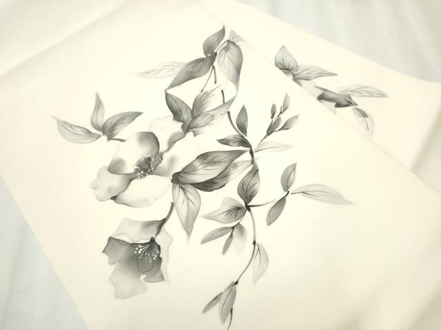 平和屋着物●塩瀬　九寸名古屋帯　作家物　手描き　枝花文　正絹　逸品　CABB0605hy