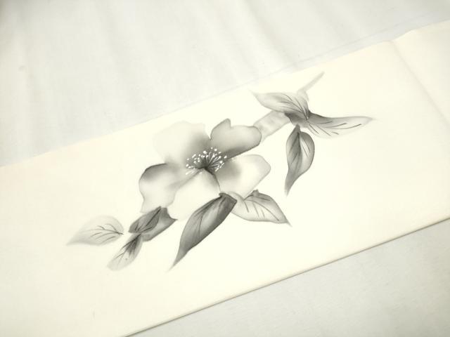 平和屋着物●塩瀬　九寸名古屋帯　作家物　手描き　枝花文　正絹　逸品　CABB0605hy