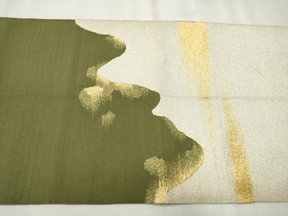 平和屋着物●爪掻き本綴れ　八寸名古屋帯　遠山霞文　金銀糸　正絹　逸品　CABB0606hy