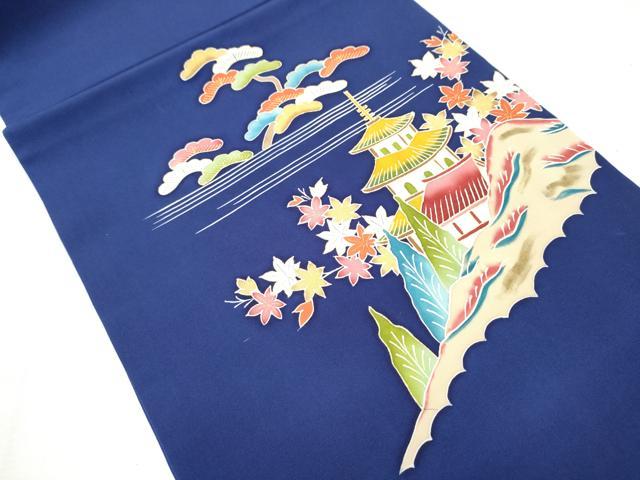 平和屋着物●塩瀬　九寸開き名古屋帯　風景草花文　金彩　正絹　逸品　CABB0611hy