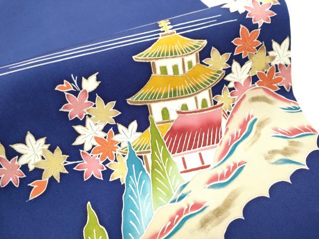 平和屋着物●塩瀬　九寸開き名古屋帯　風景草花文　金彩　正絹　逸品　CABB0611hy