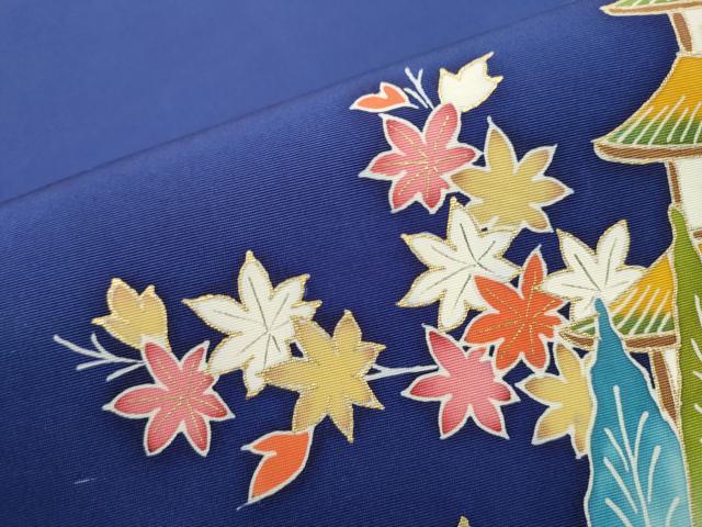 平和屋着物●塩瀬　九寸開き名古屋帯　風景草花文　金彩　正絹　逸品　CABB0611hy