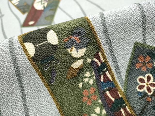 平和屋着物○全通柄 九寸名古屋帯 型染 下駄 色紙重ね