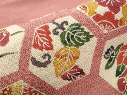 平和屋着物●九寸名古屋帯　型染め　草花吉祥文　鬼しぼ縮緬　銀座越後屋扱い　正絹　逸品　CABB0625hy