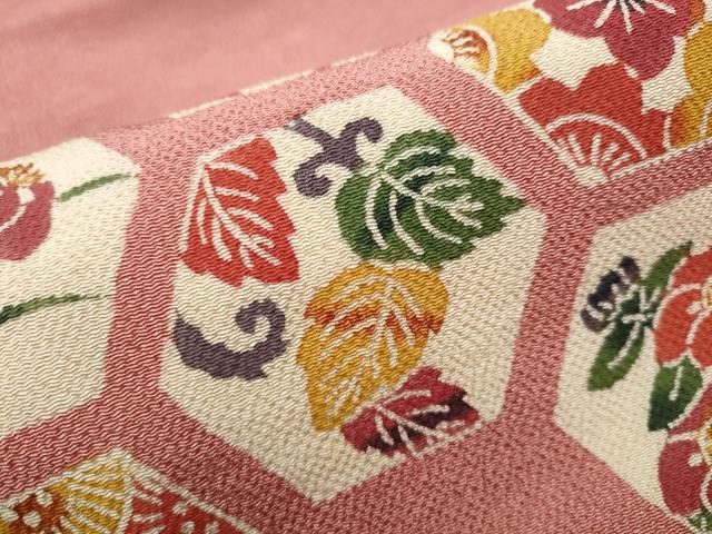平和屋着物●九寸名古屋帯　型染め　草花吉祥文　鬼しぼ縮緬　銀座越後屋扱い　正絹　逸品　CABB0625hy