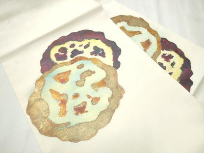 平和屋着物●九寸名古屋帯 紬地 抽象文 金彩 正絹 逸品 CABB0629hy