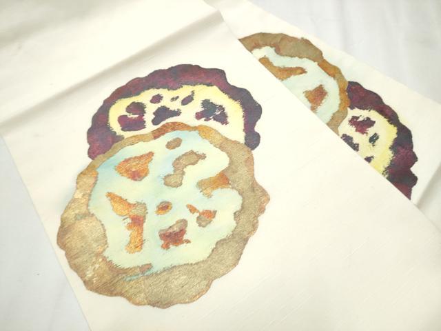 平和屋着物●九寸名古屋帯 紬地 抽象文 金彩 正絹 逸品 CABB0629hy