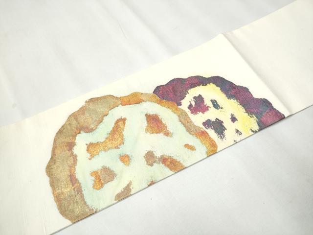 平和屋着物●九寸名古屋帯 紬地 抽象文 金彩 正絹 逸品 CABB0629hy