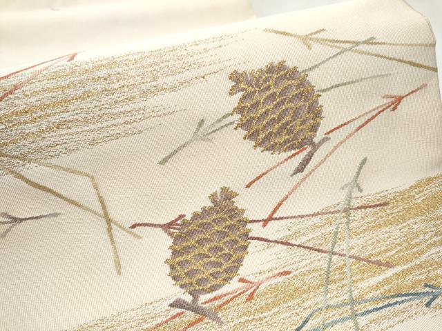 平和屋着物●西陣河村織物謹製・手織り　八寸名古屋帯　霞松葉文　金糸　正絹　逸品　CABB0631hy