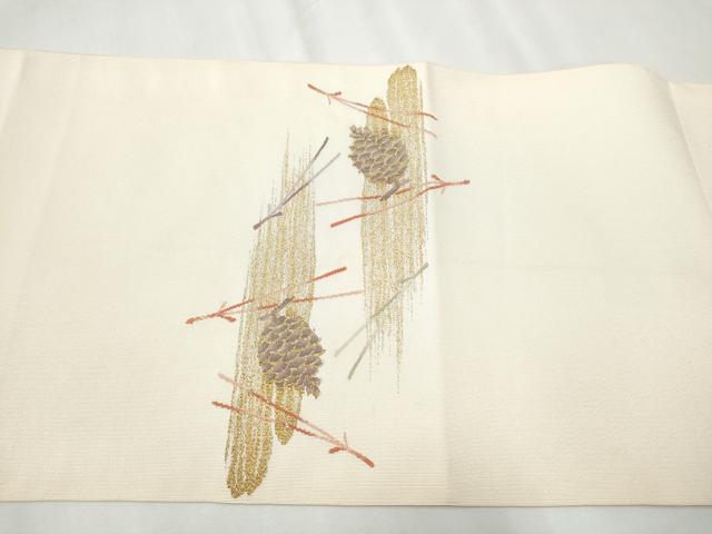 平和屋着物●西陣河村織物謹製・手織り　八寸名古屋帯　霞松葉文　金糸　正絹　逸品　CABB0631hy