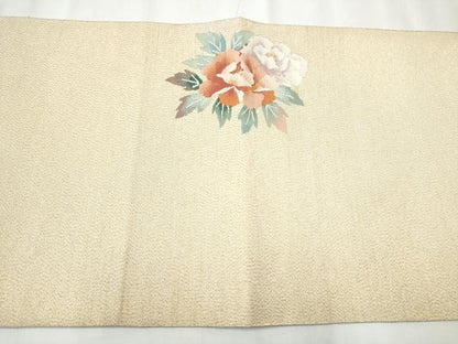 平和屋着物●八寸名古屋帯　綴れ　鴛鴦花文　金糸　正絹　逸品　CABB0633hy