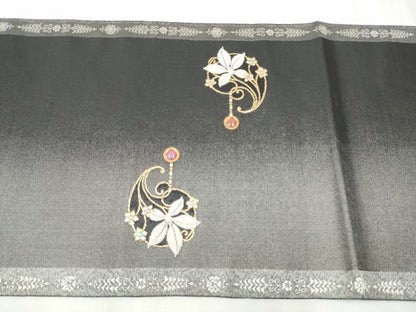 平和屋着物●太鼓柄袋帯　銀華山織　天然石　花唐草文　金銀糸　正絹　逸品　CABB0641hy