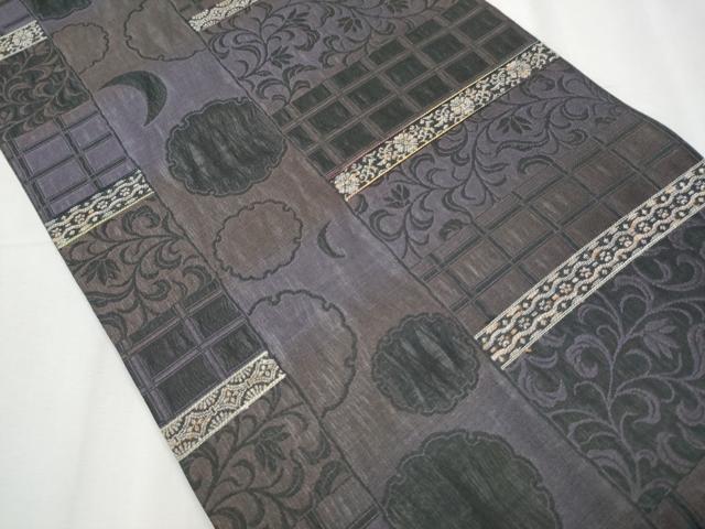 平和屋着物▽スリーシーズン　春夏秋　両面　全通柄袋帯　雪輪花唐草文　銀糸　正絹　逸品　CABB0648hy 平和屋着物▽スリーシーズン 春夏秋 両面 全通柄袋帯 雪輪花