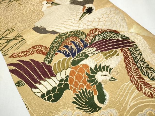 平和屋着物●全通柄袋帯　鳳凰草花鶴文　金糸　正絹　逸品　CABB0656hy