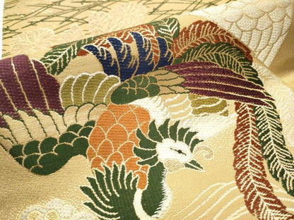 平和屋着物●全通柄袋帯　鳳凰草花鶴文　金糸　正絹　逸品　CABB0656hy