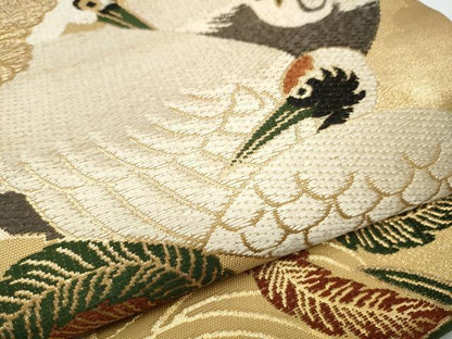 平和屋着物●全通柄袋帯　鳳凰草花鶴文　金糸　正絹　逸品　CABB0656hy