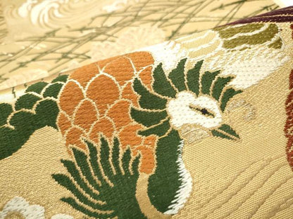 平和屋着物●全通柄袋帯　鳳凰草花鶴文　金糸　正絹　逸品　CABB0656hy