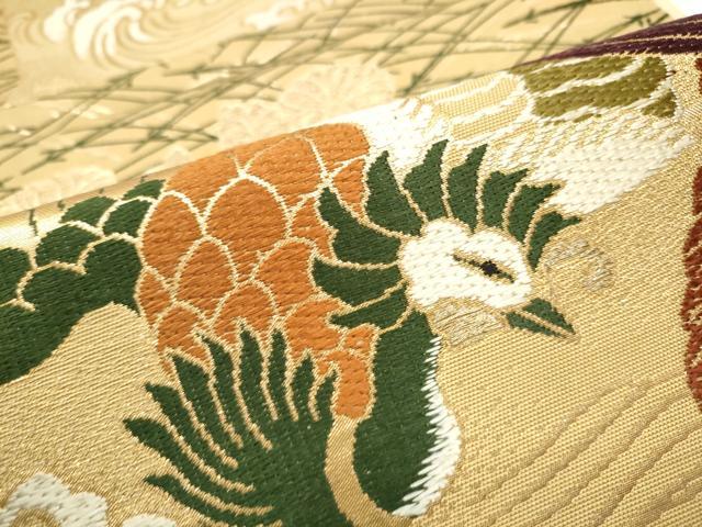 平和屋着物●全通柄袋帯　鳳凰草花鶴文　金糸　正絹　逸品　CABB0656hy