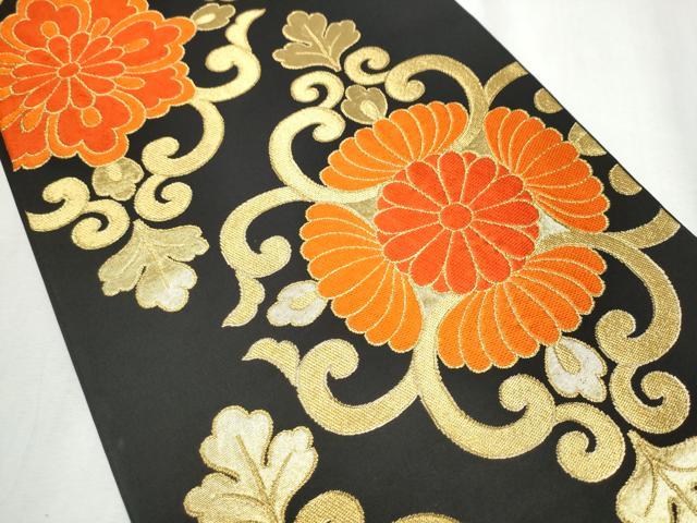 平和屋着物●西陣　川島織物　六通柄　本袋帯　菊唐草文　黒地　金糸　正絹　逸品　CABB0686hy