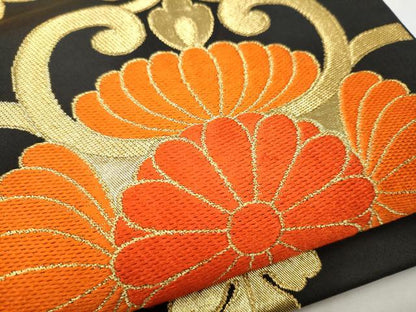 平和屋着物●西陣　川島織物　六通柄　本袋帯　菊唐草文　黒地　金糸　正絹　逸品　CABB0686hy