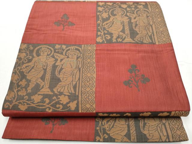 平和屋着物●名門木屋太　今河織物　六通柄袋帯　人物文　正絹　逸品　CABB0693hy 平和屋着物○名門木屋太 今河織物 六通柄袋帯 人物文