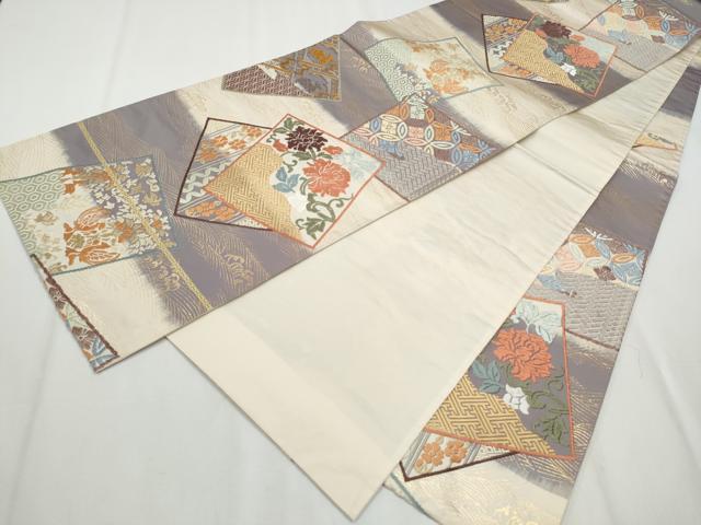 平和屋着物●六通柄袋帯　唐錦　名物裂色紙文　金糸　正絹　逸品　CABB0694hy