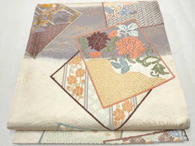 平和屋着物●六通柄袋帯　唐錦　名物裂色紙文　金糸　正絹　逸品　CABB0694hy