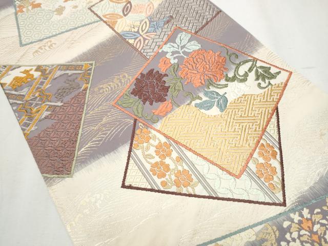 平和屋着物●六通柄袋帯　唐錦　名物裂色紙文　金糸　正絹　逸品　CABB0694hy
