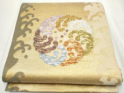 平和屋着物●六通柄袋帯 立波文 金銀糸 正絹 逸品 CABB0705hy