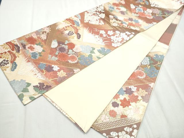 平和屋着物●六通柄袋帯　唐織　檜垣草花文　金糸　正絹　逸品　CABB0706hy