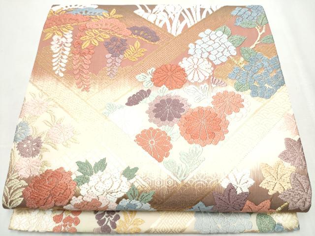 平和屋着物●六通柄袋帯　唐織　檜垣草花文　金糸　正絹　逸品　CABB0706hy