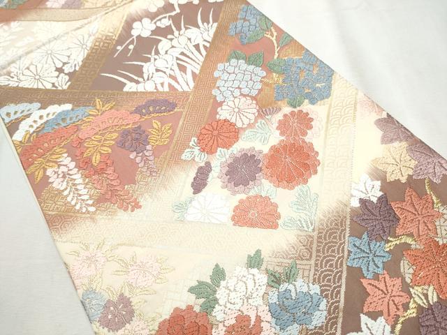 平和屋着物●六通柄袋帯　唐織　檜垣草花文　金糸　正絹　逸品　CABB0706hy