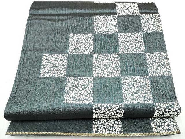 平和屋着物●両面　全通柄袋帯　経よろけ織　市松小桜文　正絹　逸品　CABB0707hy 平和屋着物○両面 全通柄袋帯 経よろけ織 市松小桜文 正絹