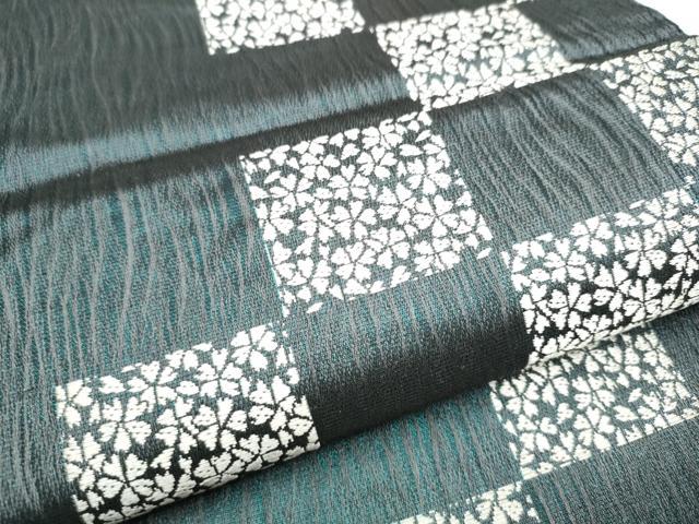 平和屋着物○両面 全通柄袋帯 経よろけ織 市松小桜文 正絹