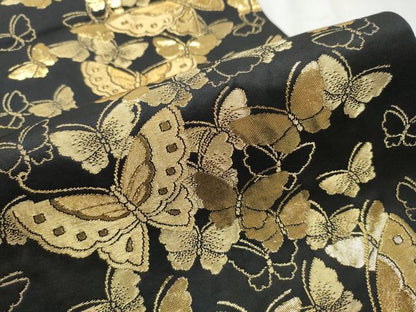 平和屋着物●森英恵・HANAE MORI　六通柄袋帯　舞蝶文　黒地　金糸　正絹　逸品　CABB0721hy