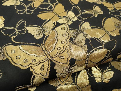 平和屋着物●森英恵・HANAE MORI　六通柄袋帯　舞蝶文　黒地　金糸　正絹　逸品　CABB0721hy